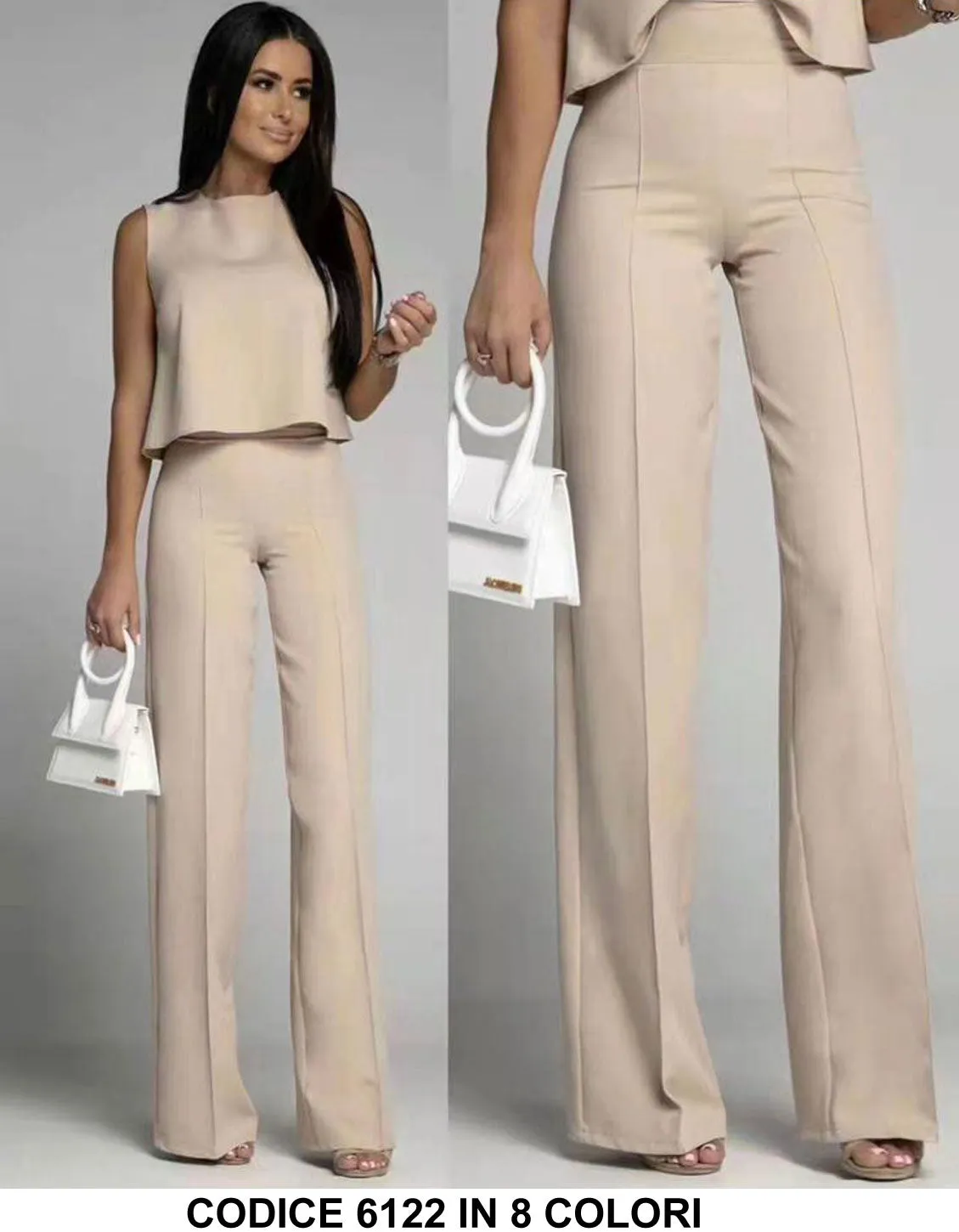 Completo Maglia Top con Fiocco Pantalone Zampa Coordinato Casual Elegante Coordinato in 7 Colori - 6122