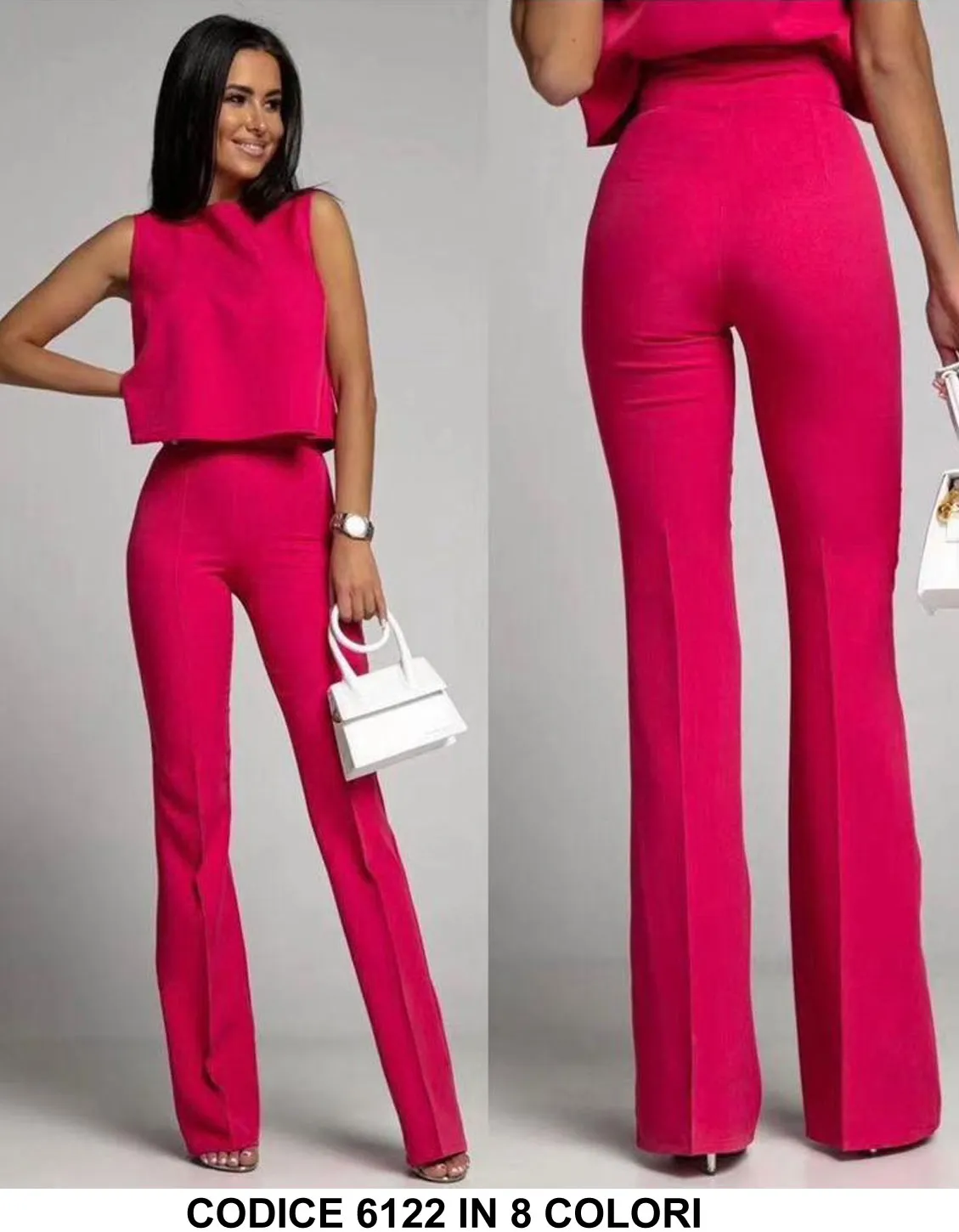 Completo Maglia Top con Fiocco Pantalone Zampa Coordinato Casual Elegante Coordinato in 7 Colori - 6122