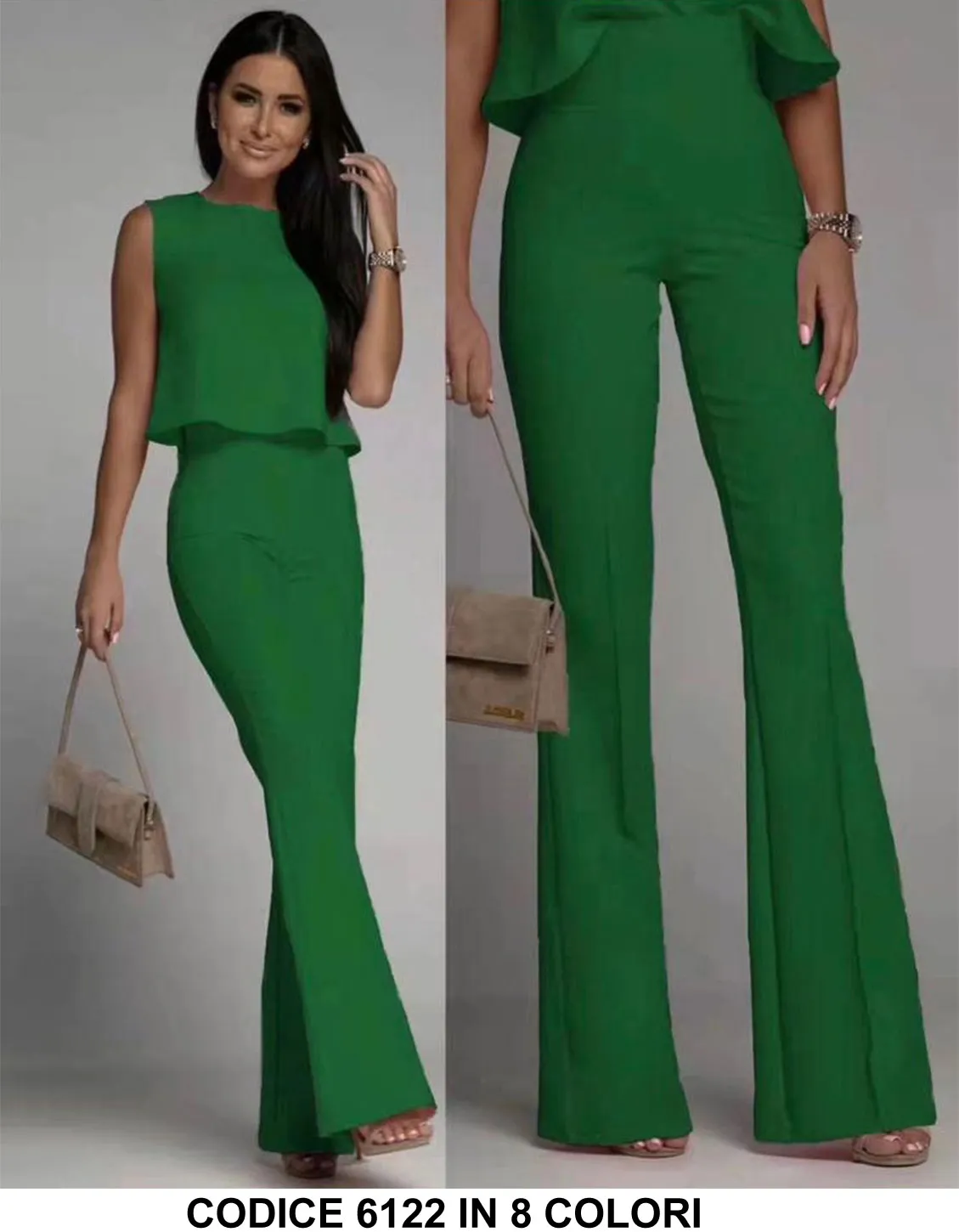 Completo Maglia Top con Fiocco Pantalone Zampa Coordinato Casual Elegante Coordinato in 7 Colori - 6122