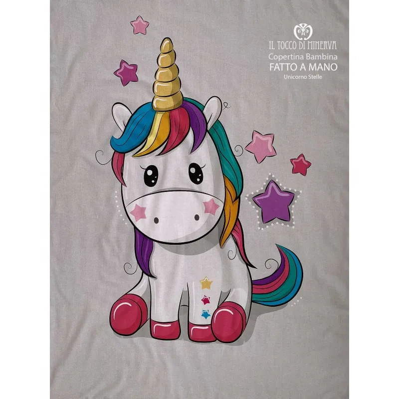 Copertina Bambina in Pile stelle fucsia e Cotone unicorno stelle - Fatto a Mano