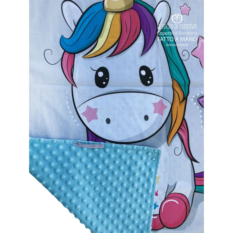 Copertina Bambina in Pile stelle fucsia e Cotone unicorno stelle - Fatto a Mano