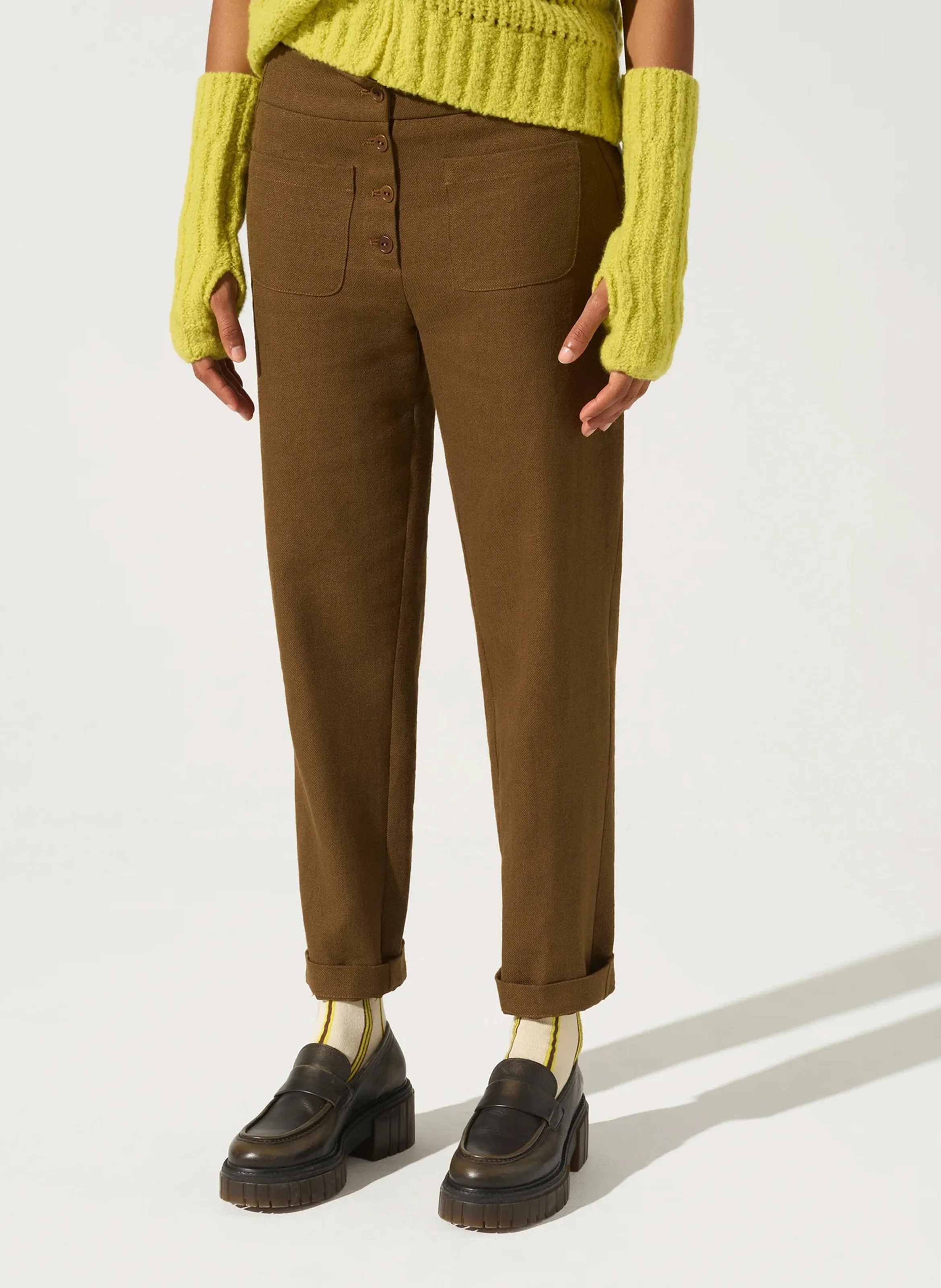  COTELAC   Pantaloni dritti in misto lino | Marrone