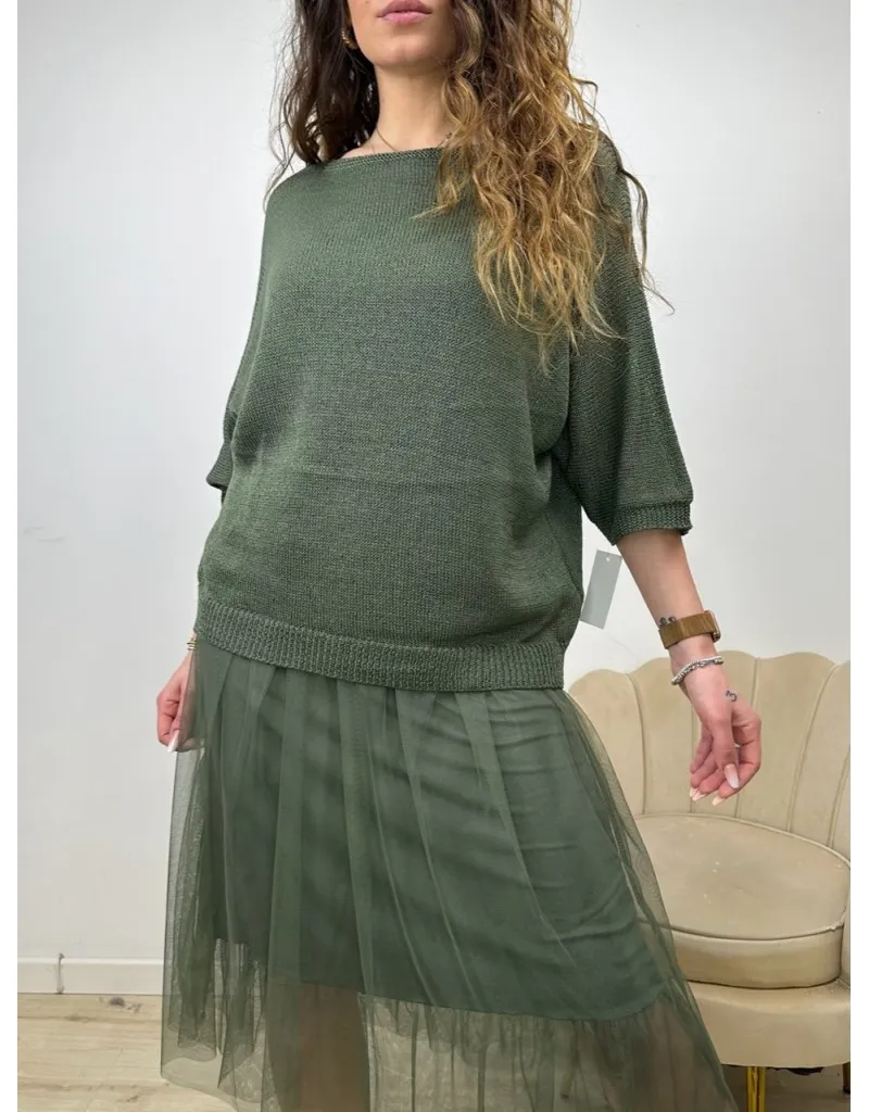DRESS TULLE CON MAGLIONCINO VERDE