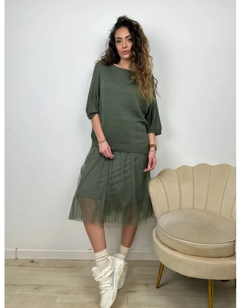 DRESS TULLE CON MAGLIONCINO VERDE