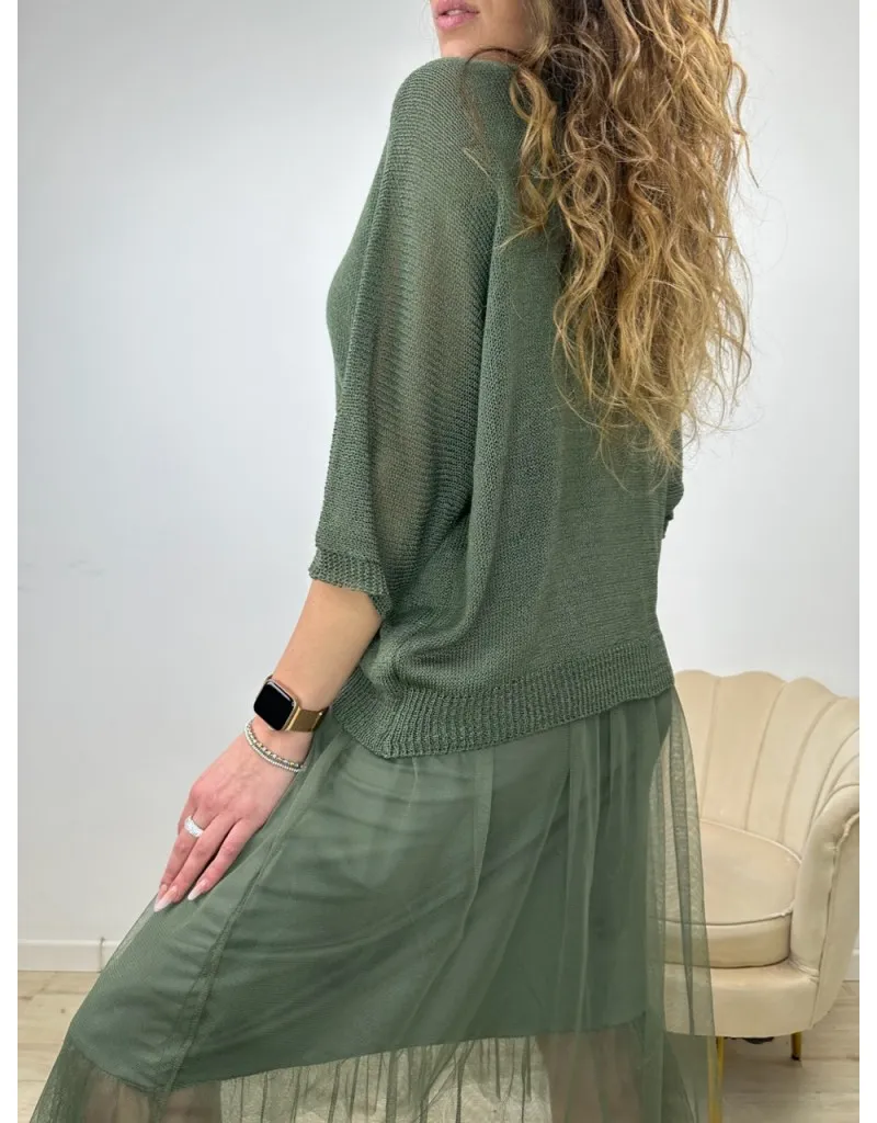 DRESS TULLE CON MAGLIONCINO VERDE