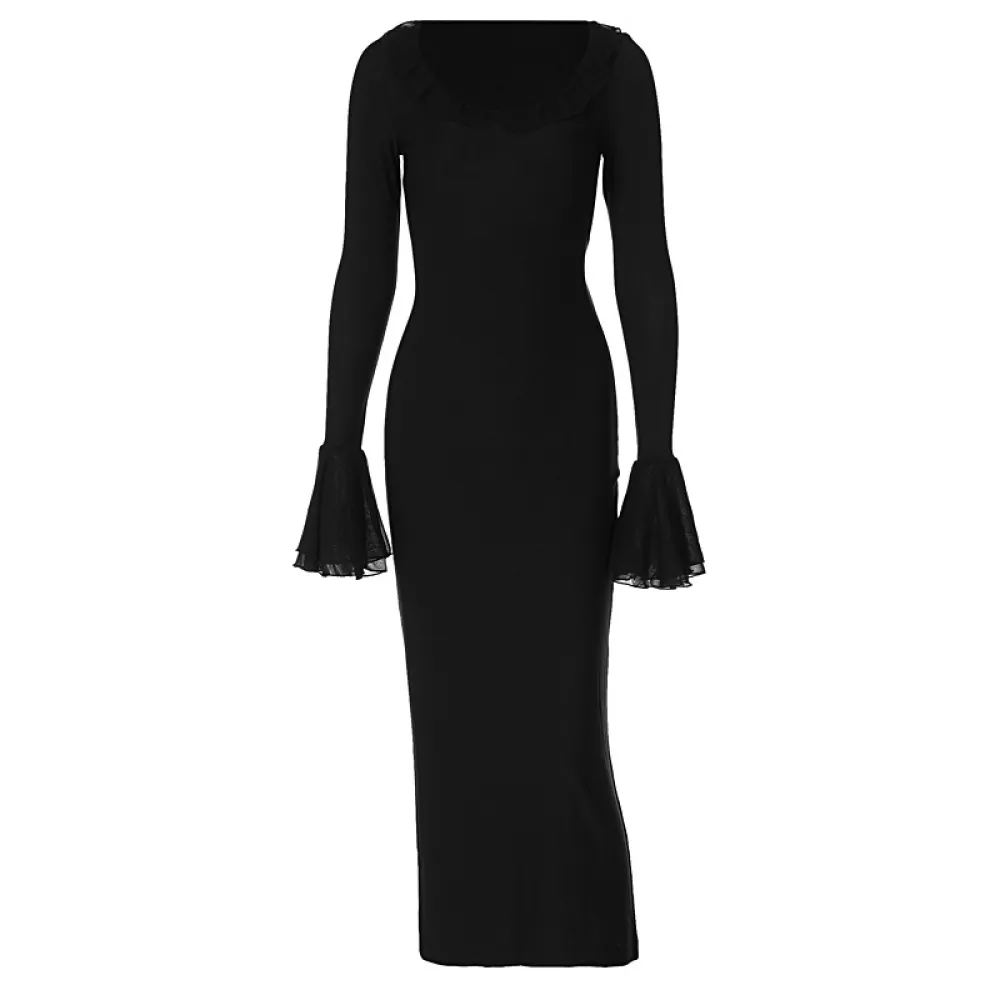 E abbigliamento 2023 autunno nuovo abito con maniche a campana moda ragazza calda temperamento a vita alta gonna a coda di pesce