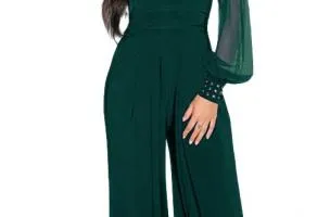 Elegante tuta con scollo a V Georgina, verde scuro