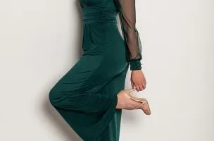 Elegante tuta con scollo a V Georgina, verde scuro