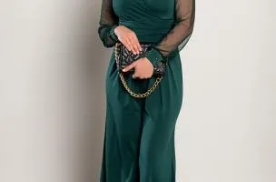 Elegante tuta con scollo a V Georgina, verde scuro