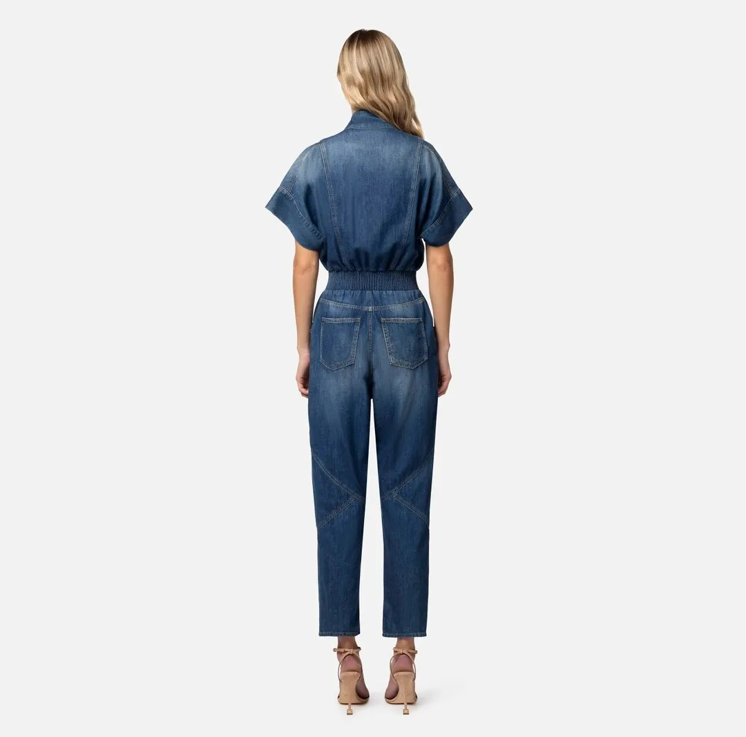 ELISABETTA FRANCHI Tuta in denim con gemello nello scollo