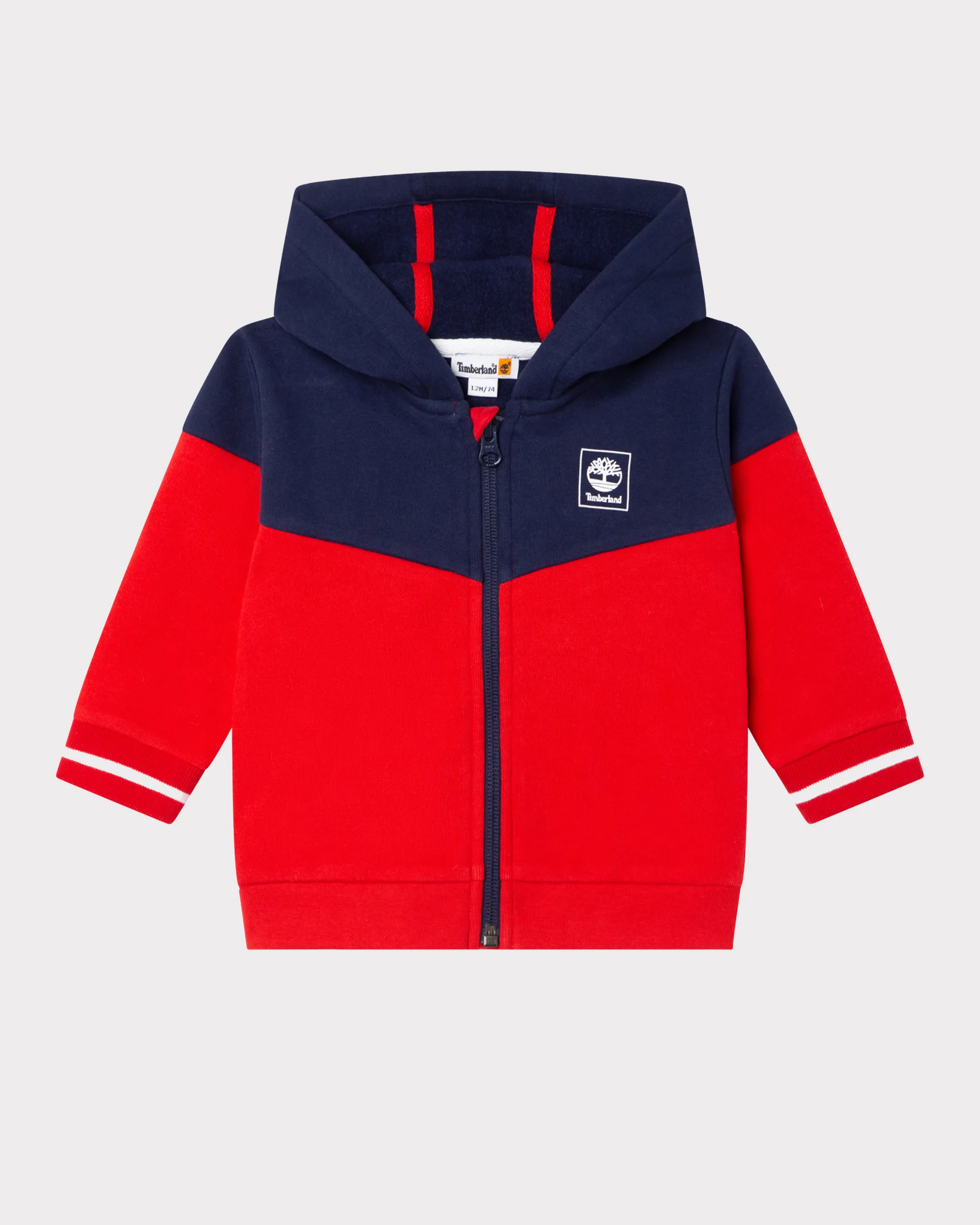 Felpa rossa e blu in cotone con cappuccio e chiusura zip 2-4 anni
