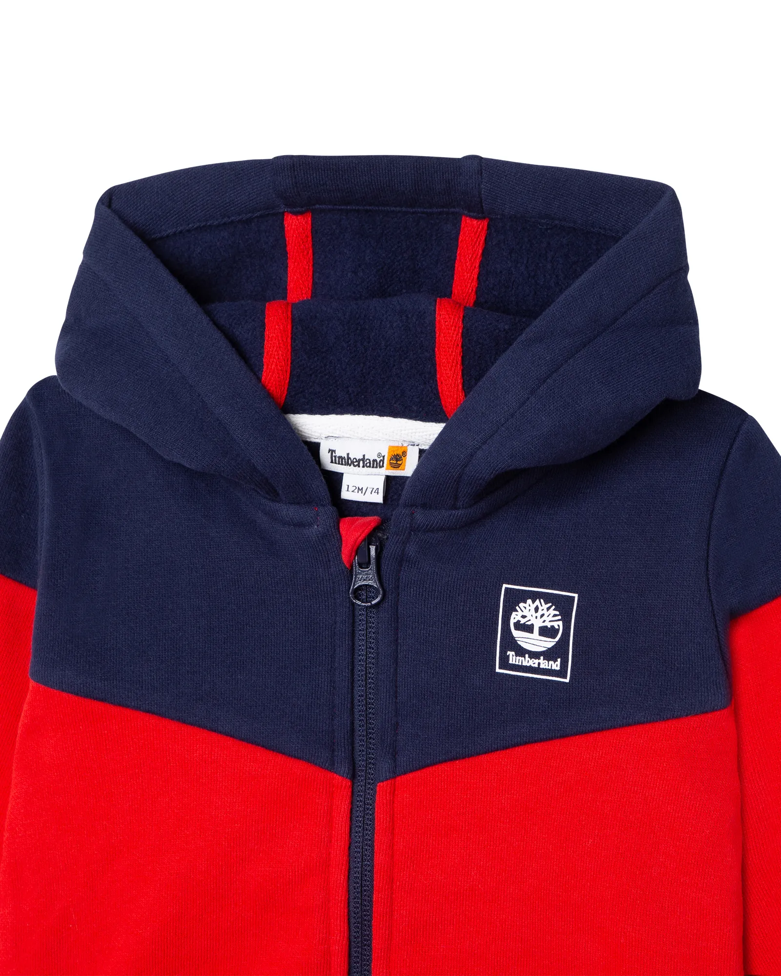 Felpa rossa e blu in cotone con cappuccio e chiusura zip 2-4 anni