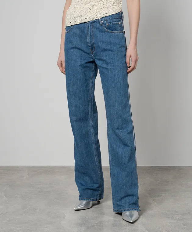 Gauchere Jeans blu con lino con cerniere P12433020562