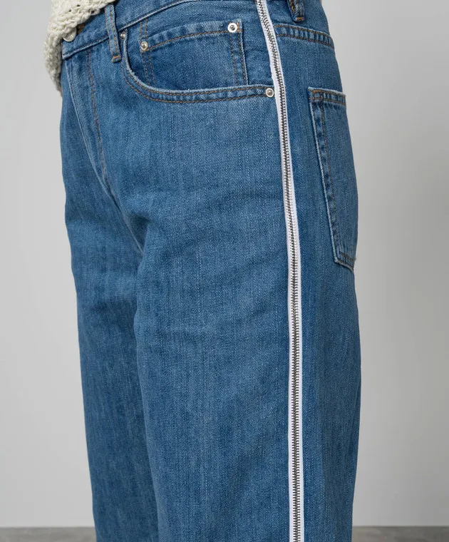 Gauchere Jeans blu con lino con cerniere P12433020562