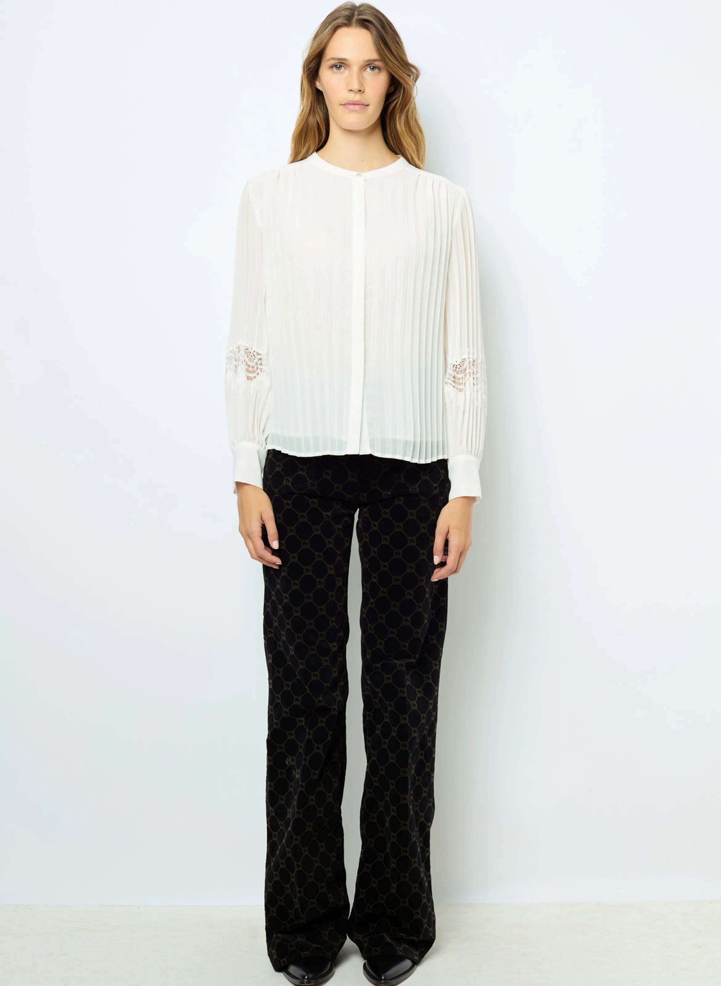  GERARD DAREL   BELLINE - Camicia diritta plissettata con ricami | Bianco