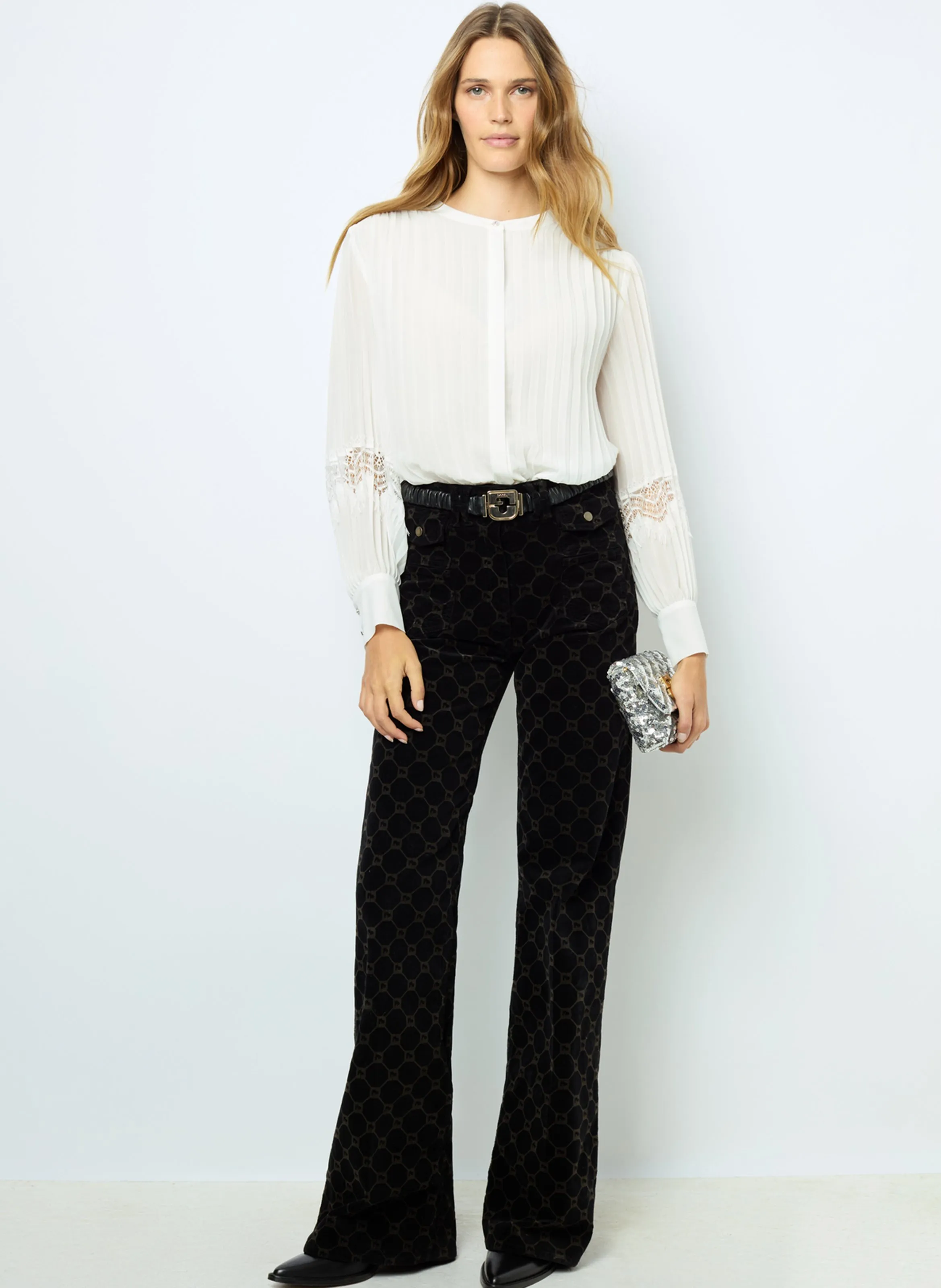  GERARD DAREL   BELLINE - Camicia diritta plissettata con ricami | Bianco