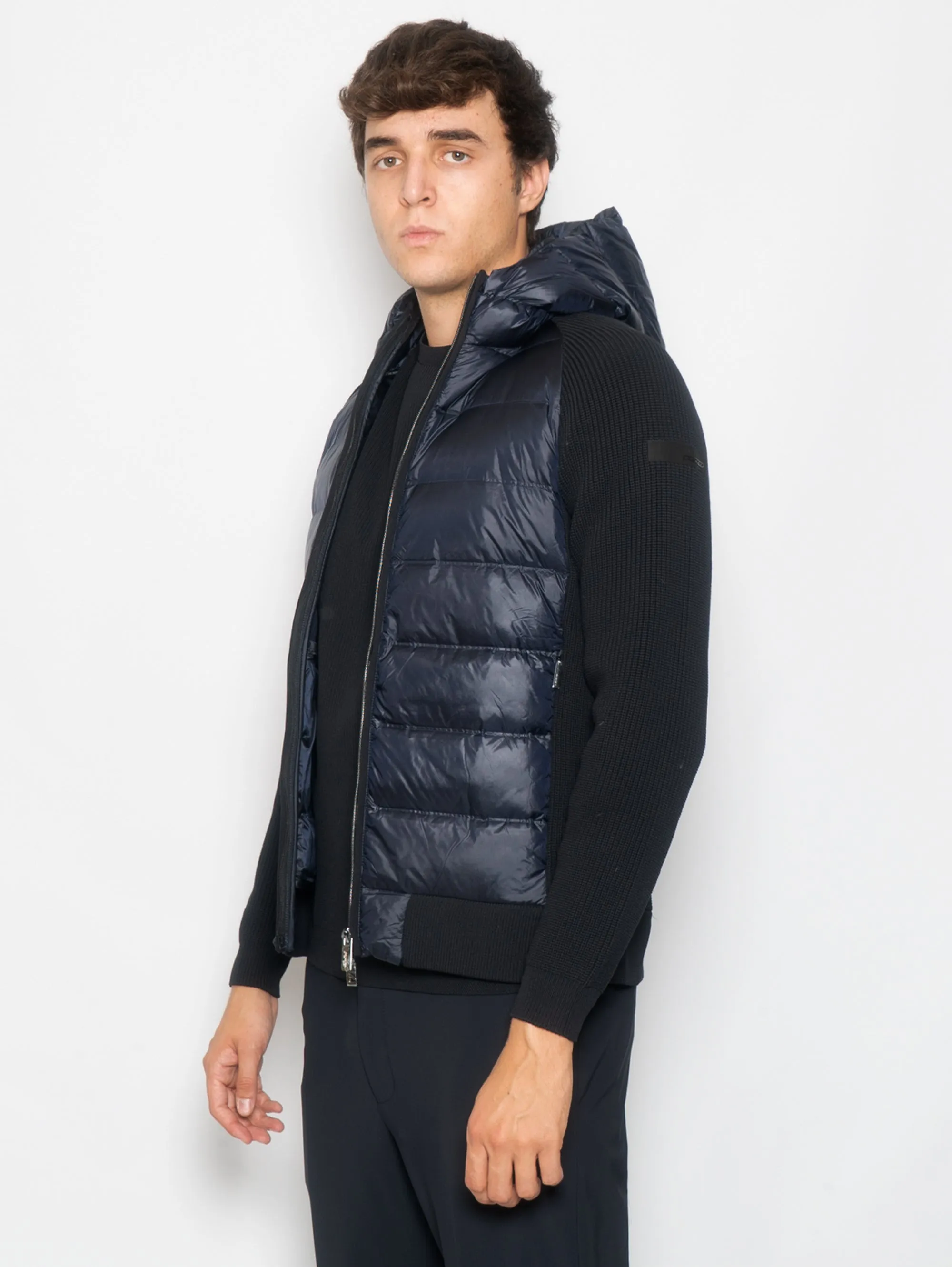 Giacca Sportiva Ibrida con Cappuccio Blu Balck