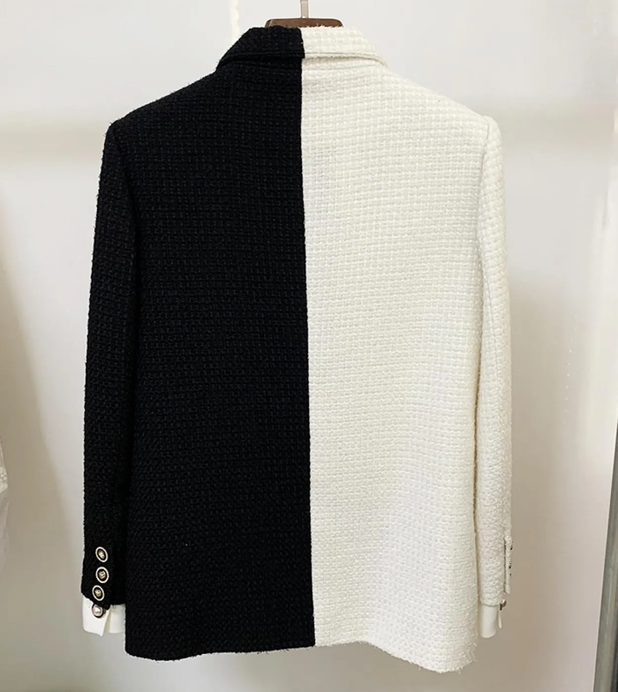 Giacche di lana di tweed di alta qualità Donna Autunno Inverno Nuova personalità Nero Bianco Colore di contrasto Giacche da donn