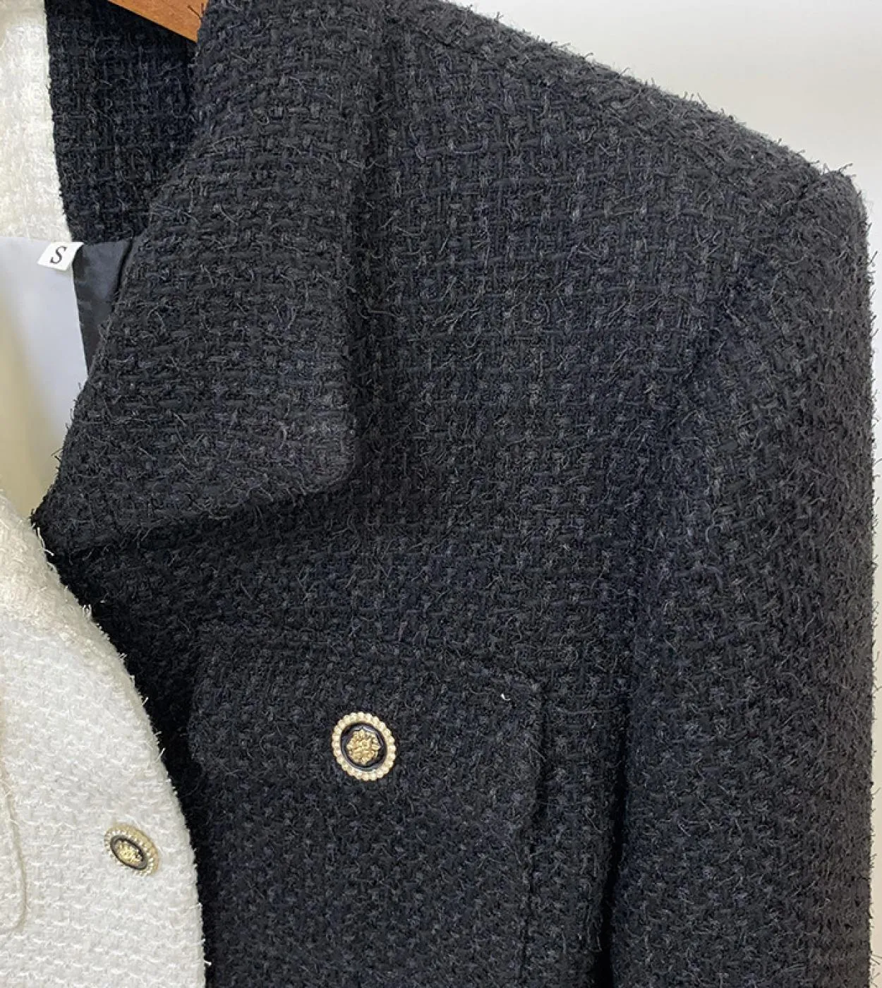 Giacche di lana di tweed di alta qualità Donna Autunno Inverno Nuova personalità Nero Bianco Colore di contrasto Giacche da donn