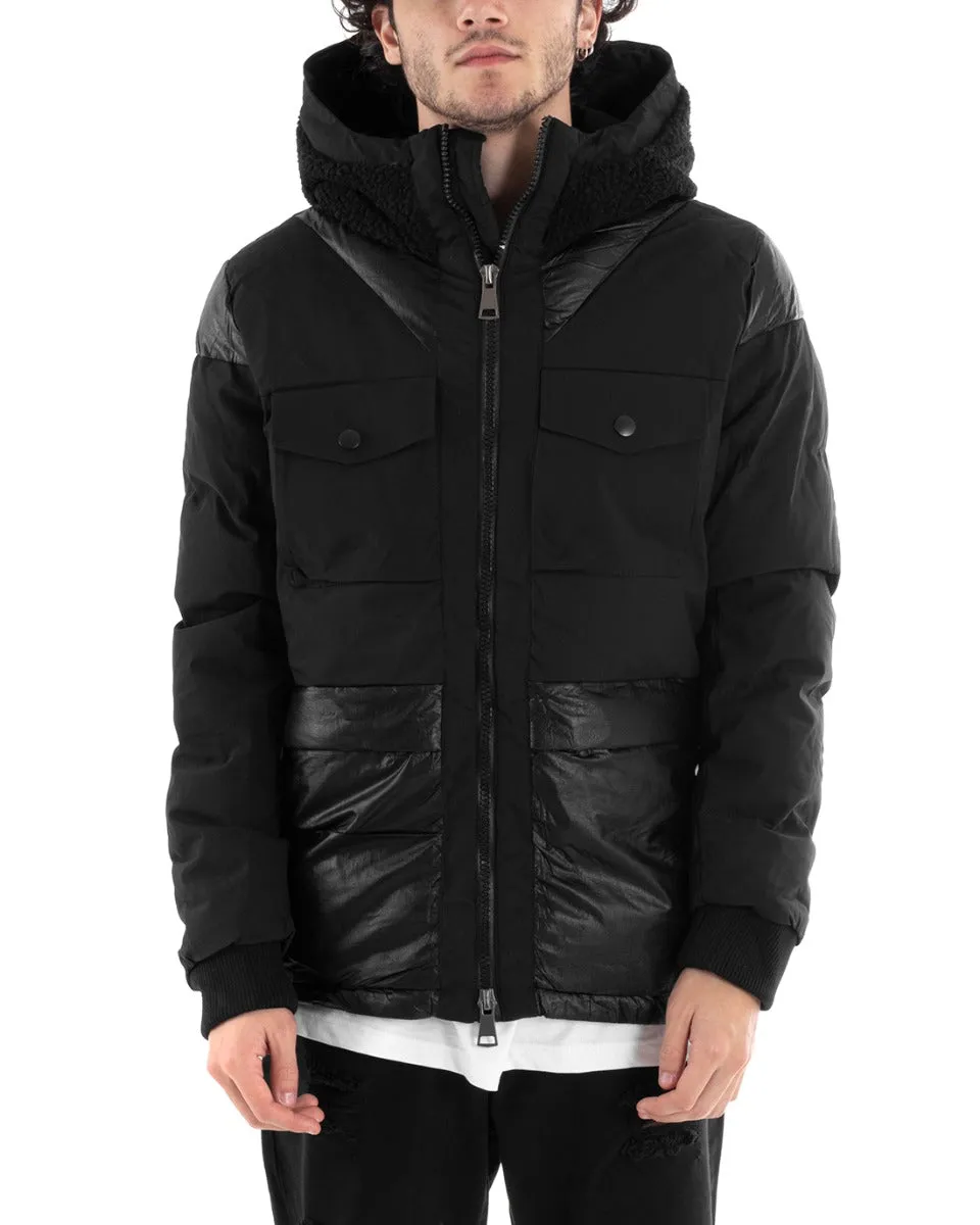Giubbotto Uomo Bomber Lucido Tinta Unita Nero Tessuto Tecnico Casual GIOSAL-G3003A