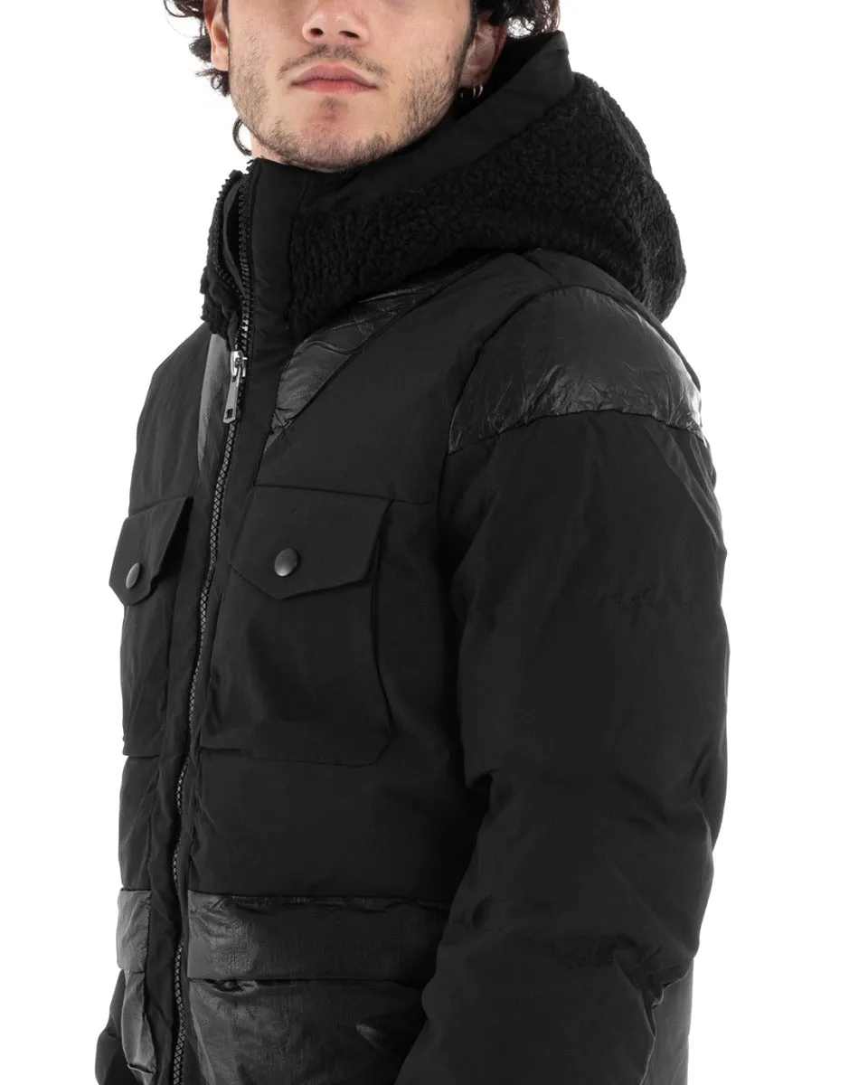 Giubbotto Uomo Bomber Lucido Tinta Unita Nero Tessuto Tecnico Casual GIOSAL-G3003A