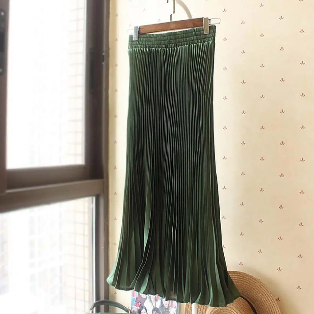 Gonna elegante a sirena per donne e ragazze Gonne lunghe da festa altalena pieghettate color metallo elastico a vita alta 2023 E