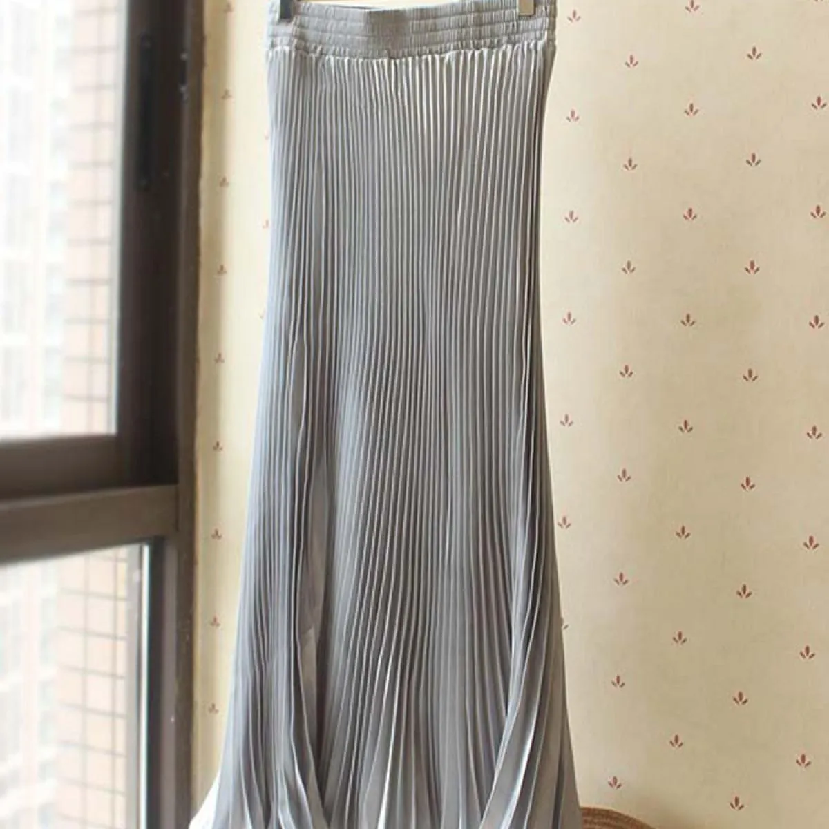 Gonna elegante a sirena per donne e ragazze Gonne lunghe da festa altalena pieghettate color metallo elastico a vita alta 2023 E