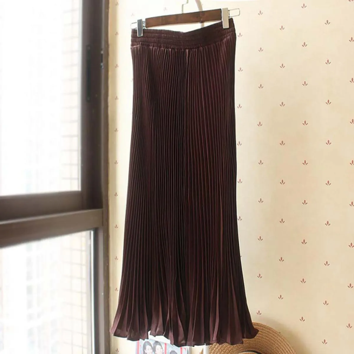Gonna elegante a sirena per donne e ragazze Gonne lunghe da festa altalena pieghettate color metallo elastico a vita alta 2023 E