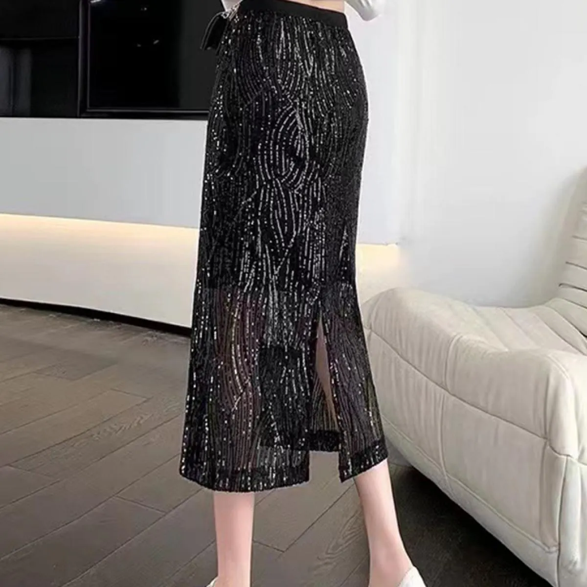 Gonne lunghe a matita con paillettes brillanti vintage per le donne Stile vita alta Club Back Divise gonne aderenti 2023 Primave