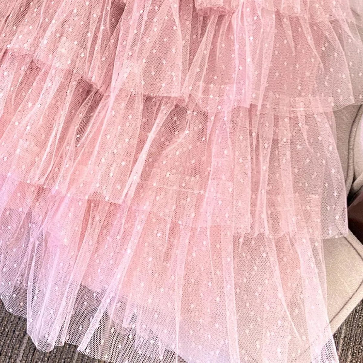 Gonne lunghe da donna in tulle di pizzo dolce da donna Moda elastico in vita a strati con volant in maglia gonna a strati nera 2