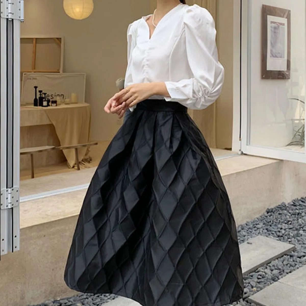 Gonne scozzesi stereoscopiche eleganti da donna con cerniera Gonna abito da ballo nero jacquard a vita alta femminile Sxxxl 2022