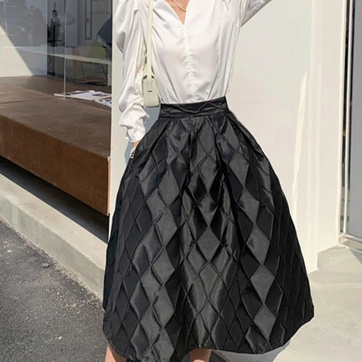 Gonne scozzesi stereoscopiche eleganti da donna con cerniera Gonna abito da ballo nero jacquard a vita alta femminile Sxxxl 2022