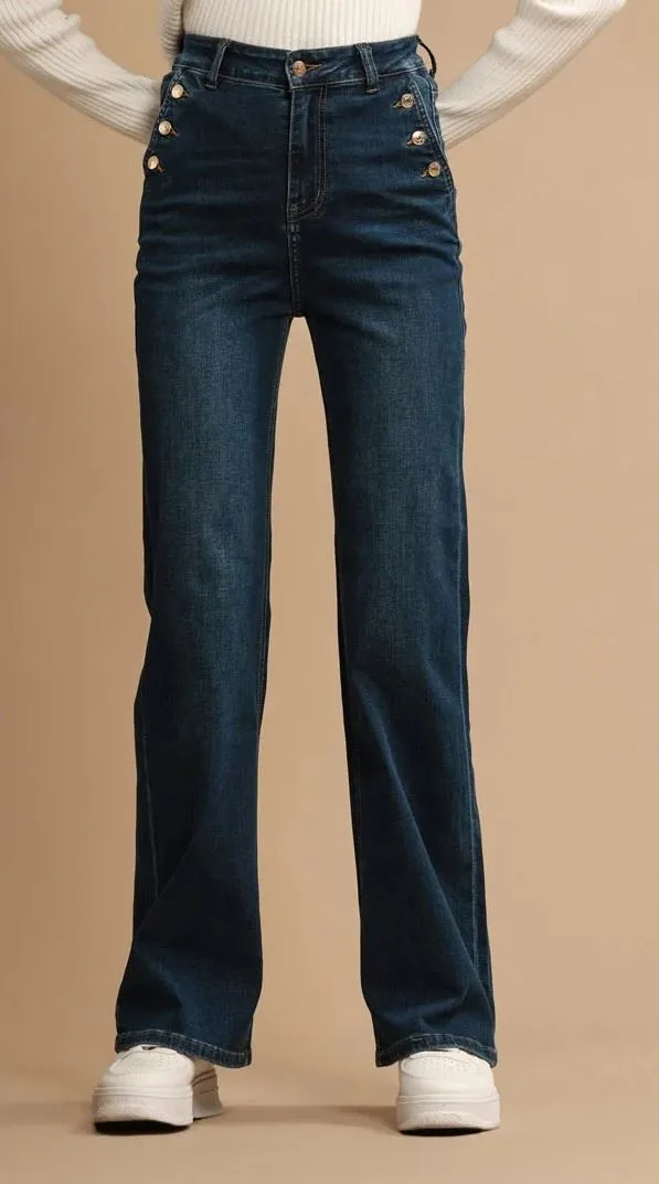 Griffai art: DGF3520 JEANS FLARE PALAZZO VITA ALTA CON BOTTONI TASCHE