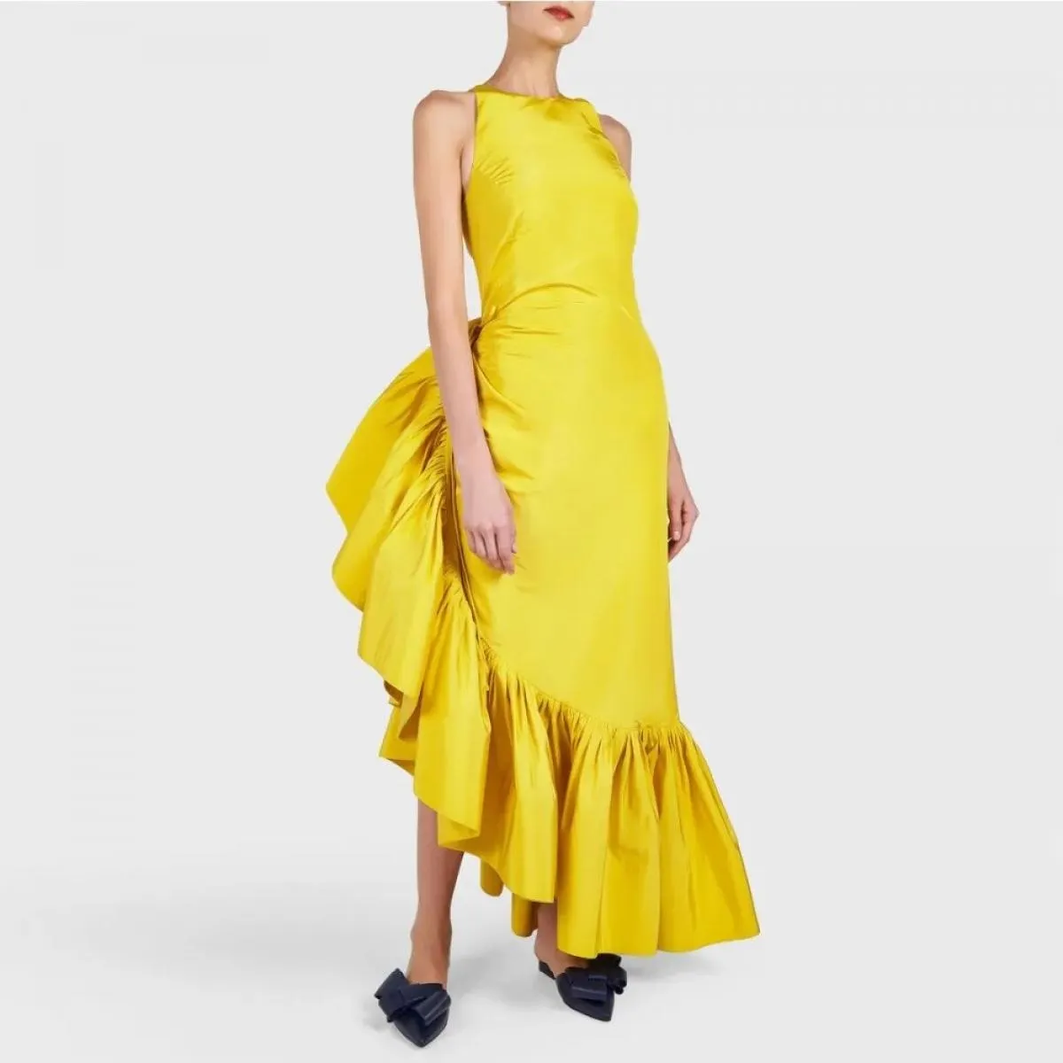 Haute Couture Moda Ruffles Abiti da ballo gialli Stile hippie Chic Occasioni speciali Abito da festa Design a matita Vestido De