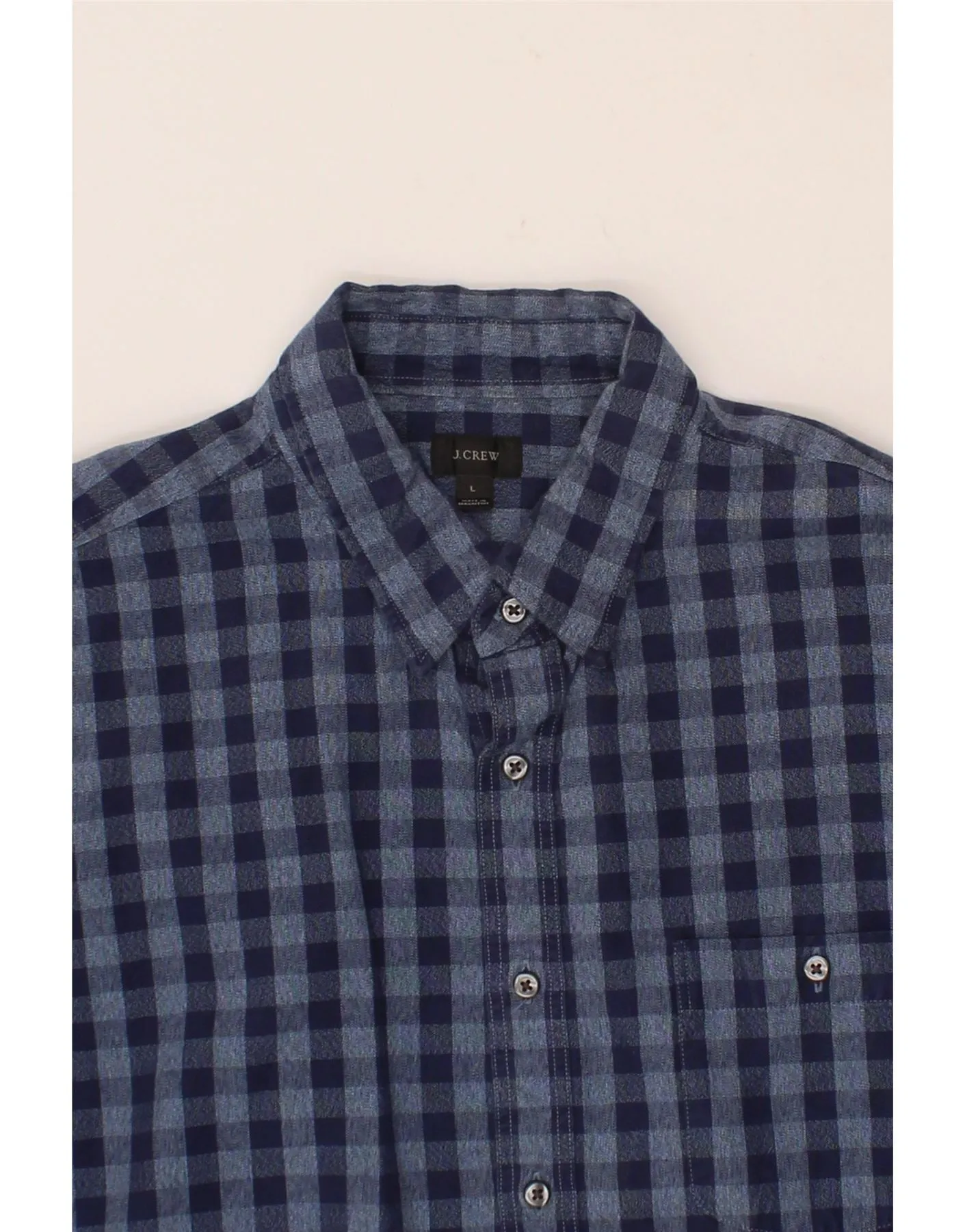 J. CREW Mens Flannel Shirt Large Navy Blue Gingham