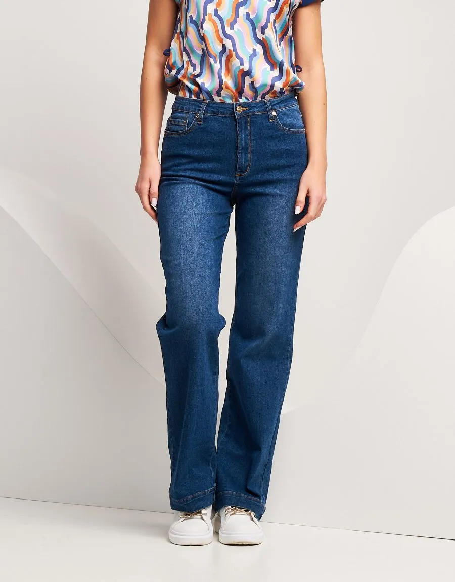Jeans largo effetto slavato
