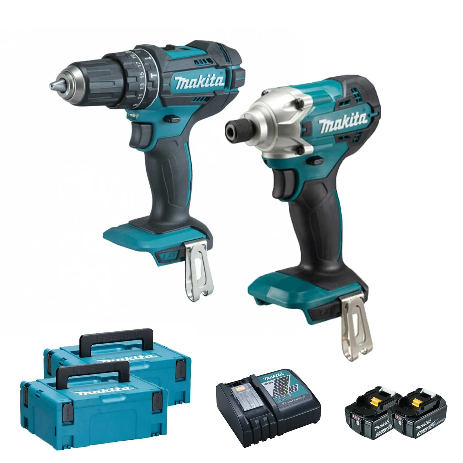 Kit Makita Dlx2337j 2 macchine trapano avvitatore c/perc dhp482 + avvitatore impulsi dtd156+ 2 batterie bl1830+ caricabatterie d