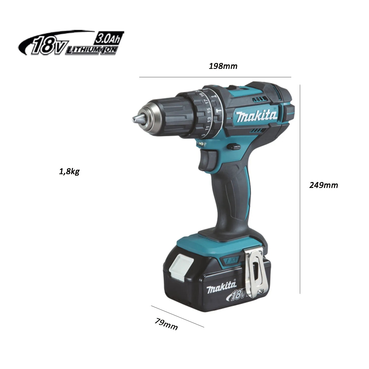 Kit Makita Dlx2337j 2 macchine trapano avvitatore c/perc dhp482 + avvitatore impulsi dtd156+ 2 batterie bl1830+ caricabatterie d
