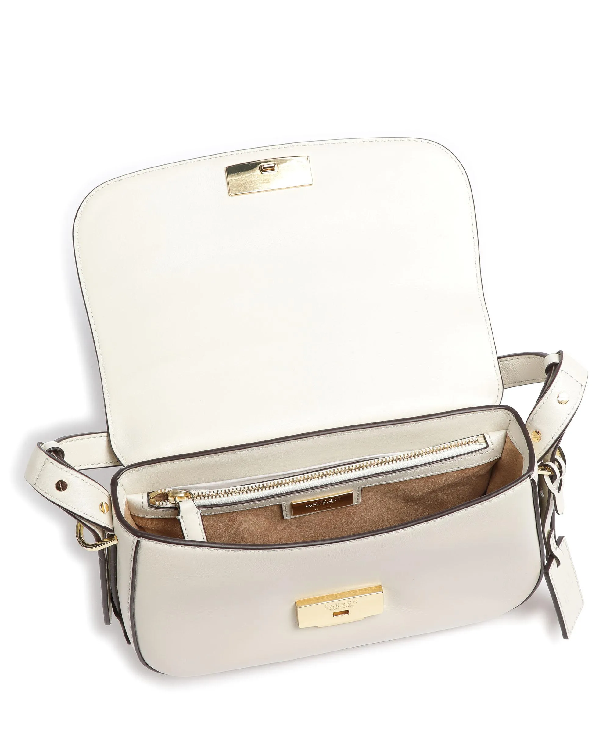  Lauren Ralph Lauren Maddy 24 Borsa a spalla pelle a grana fine avorio  