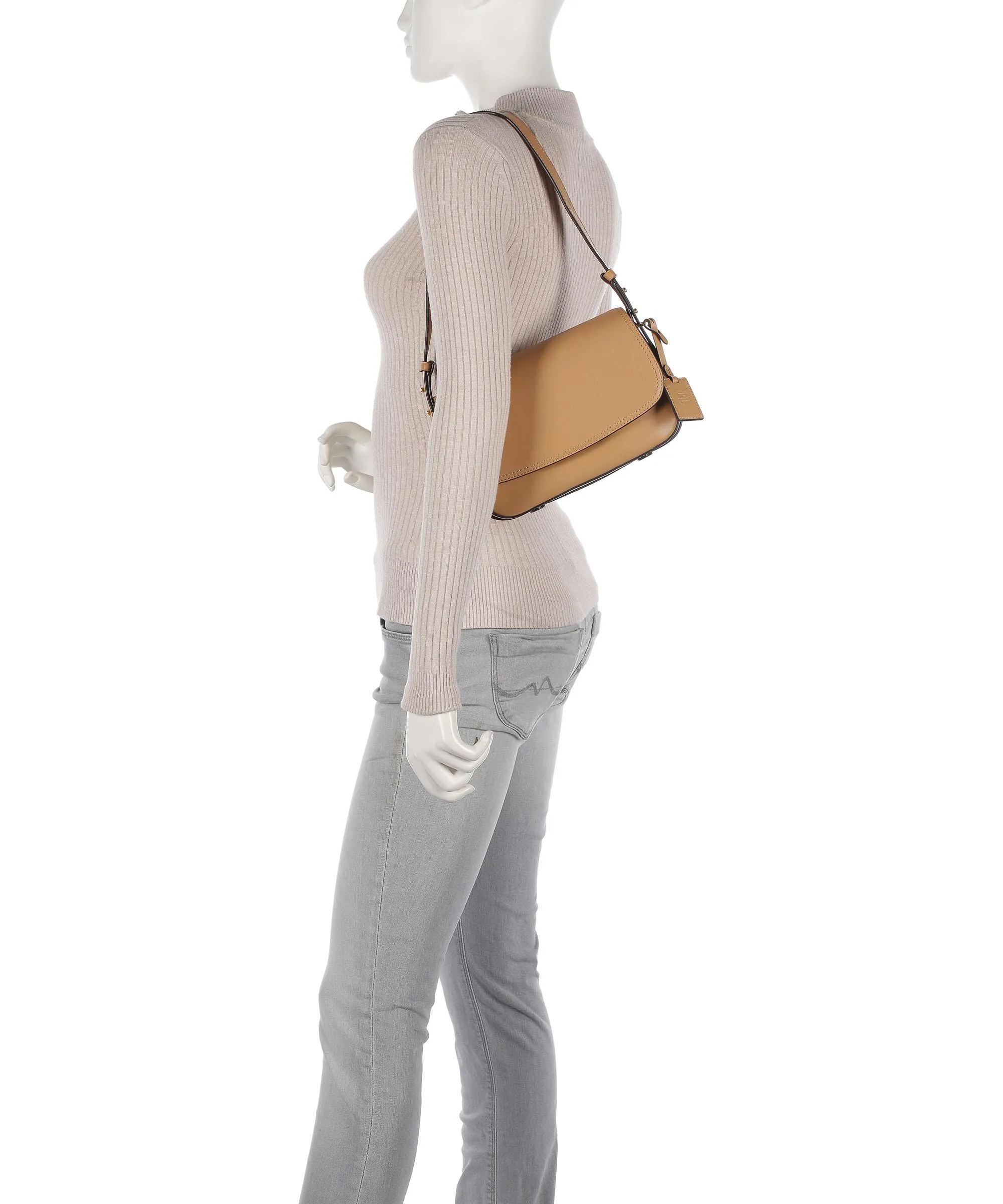  Lauren Ralph Lauren Maddy 24 Borsa a spalla pelle a grana fine marrone chiaro  
