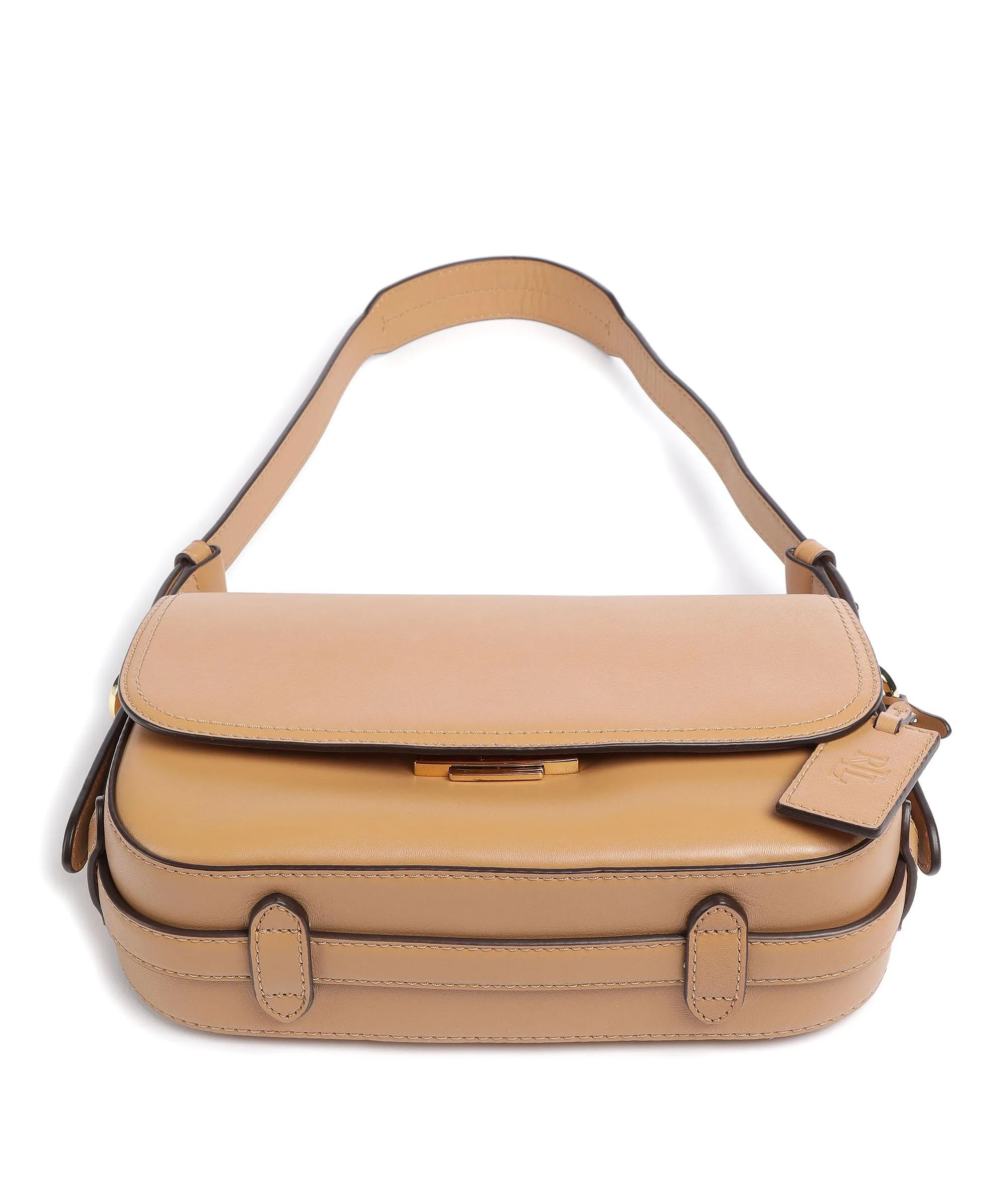  Lauren Ralph Lauren Maddy 24 Borsa a spalla pelle a grana fine marrone chiaro  