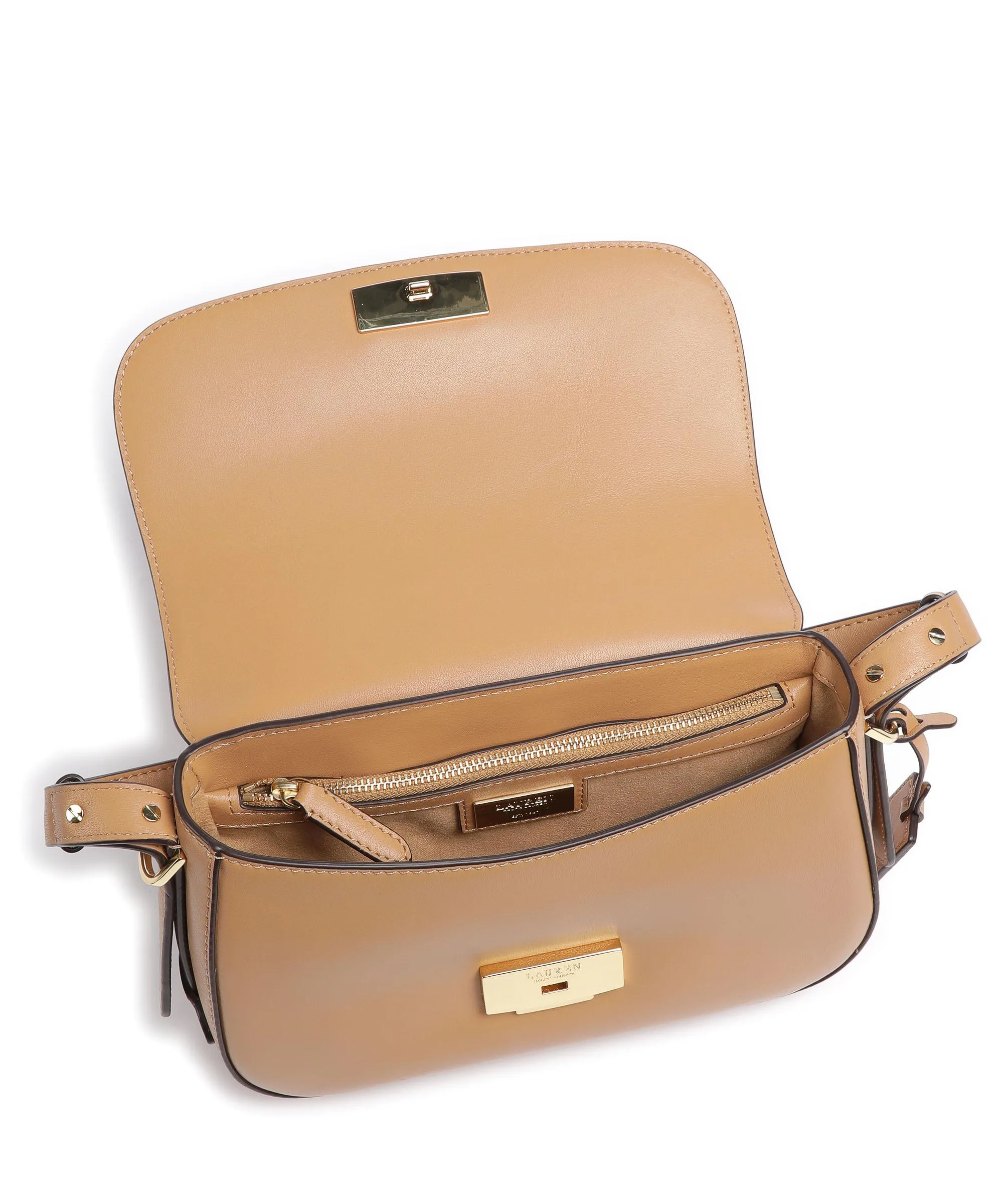  Lauren Ralph Lauren Maddy 24 Borsa a spalla pelle a grana fine marrone chiaro  