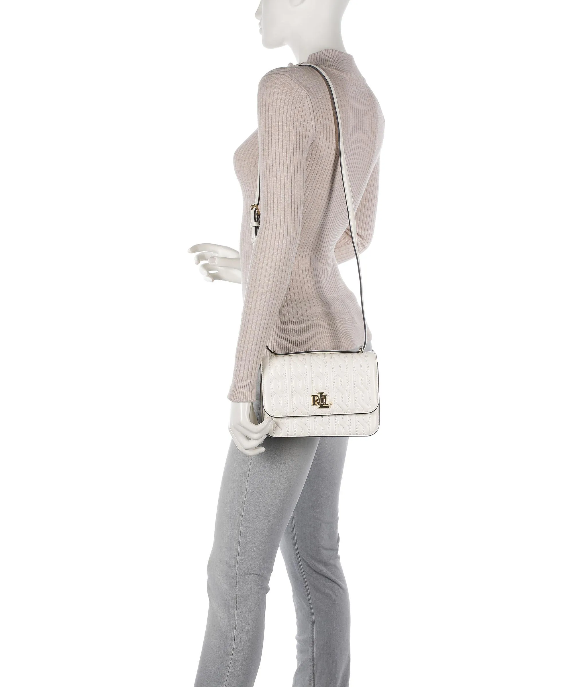  Lauren Ralph Lauren Sophee 22 Borsa a spalla pelle di pecora avorio  
