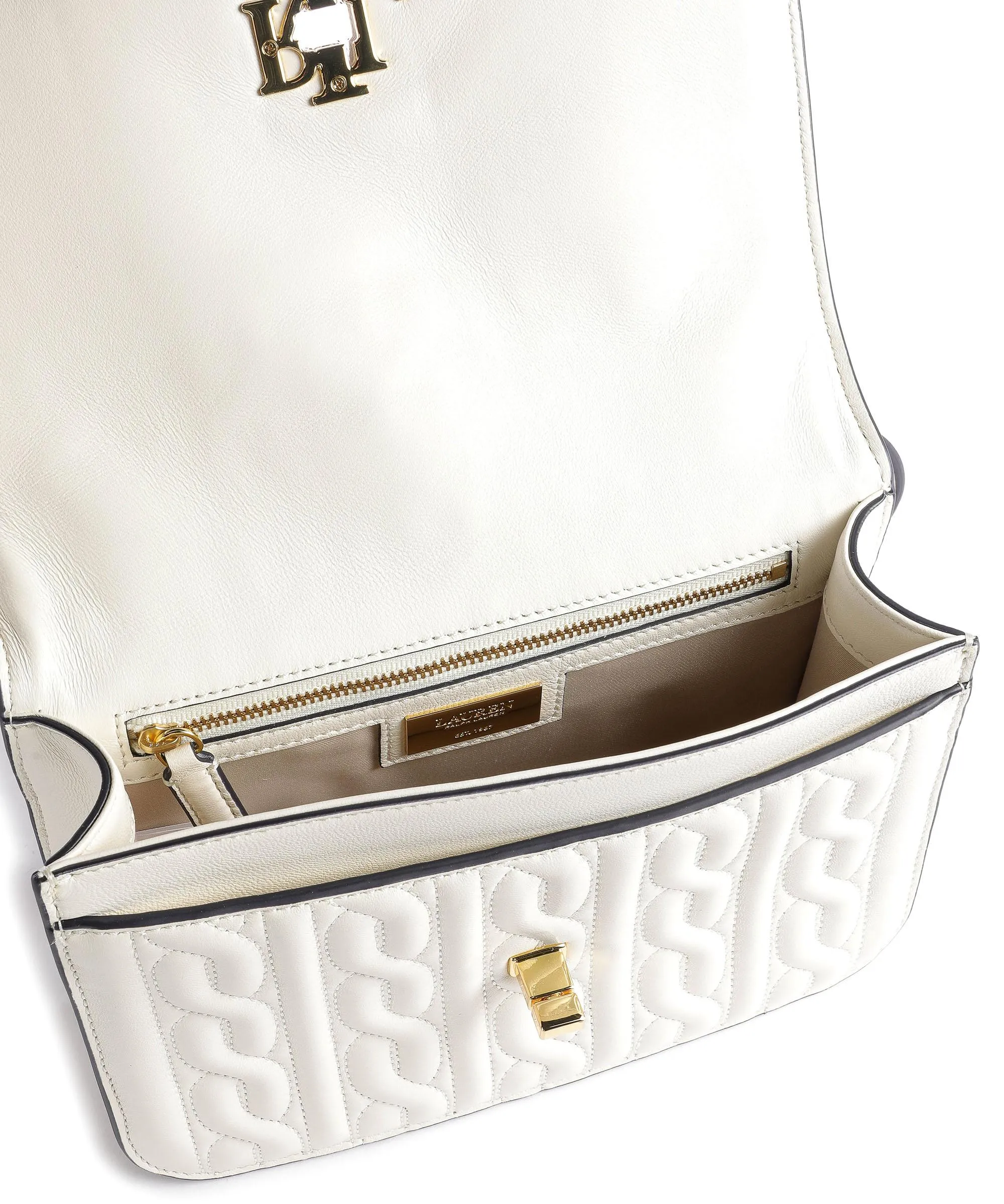  Lauren Ralph Lauren Sophee 22 Borsa a spalla pelle di pecora avorio  