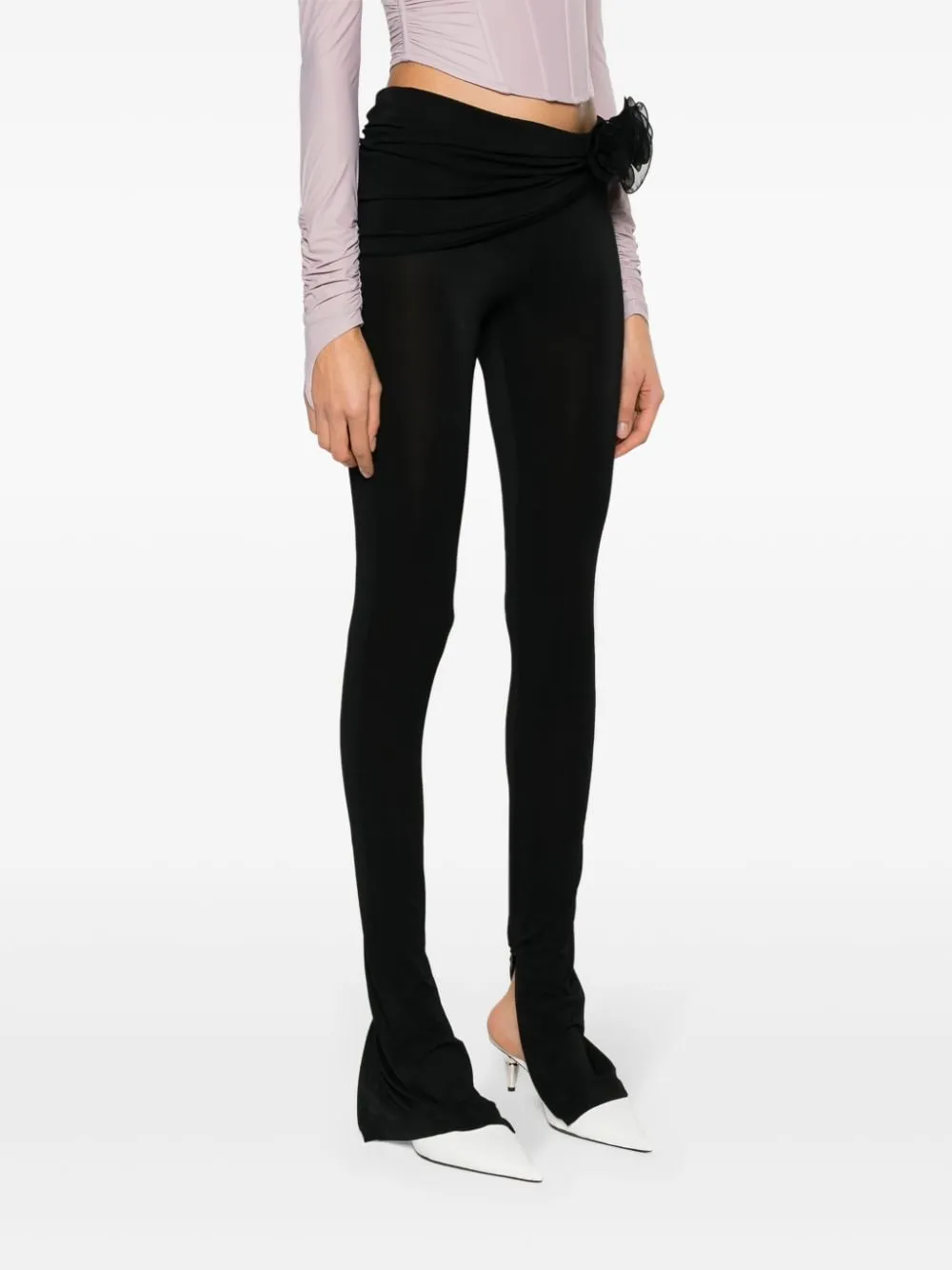 Leggings con applicazione a fiori in nero - donna