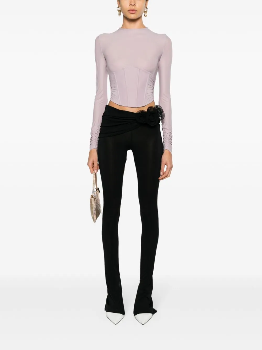 Leggings con applicazione a fiori in nero - donna