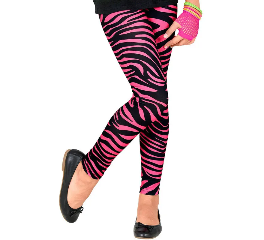 Leggings con stampa animalier rosa neon anni '80 per bambini