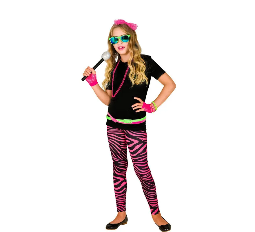 Leggings con stampa animalier rosa neon anni '80 per bambini