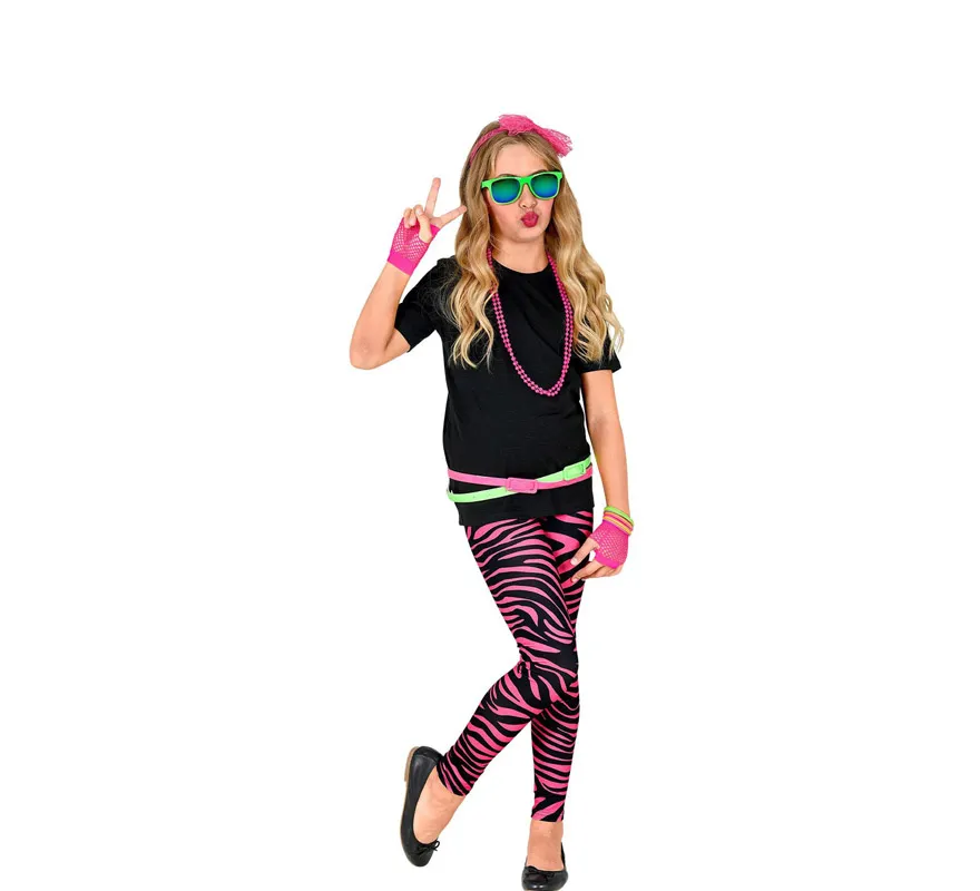 Leggings con stampa animalier rosa neon anni '80 per bambini