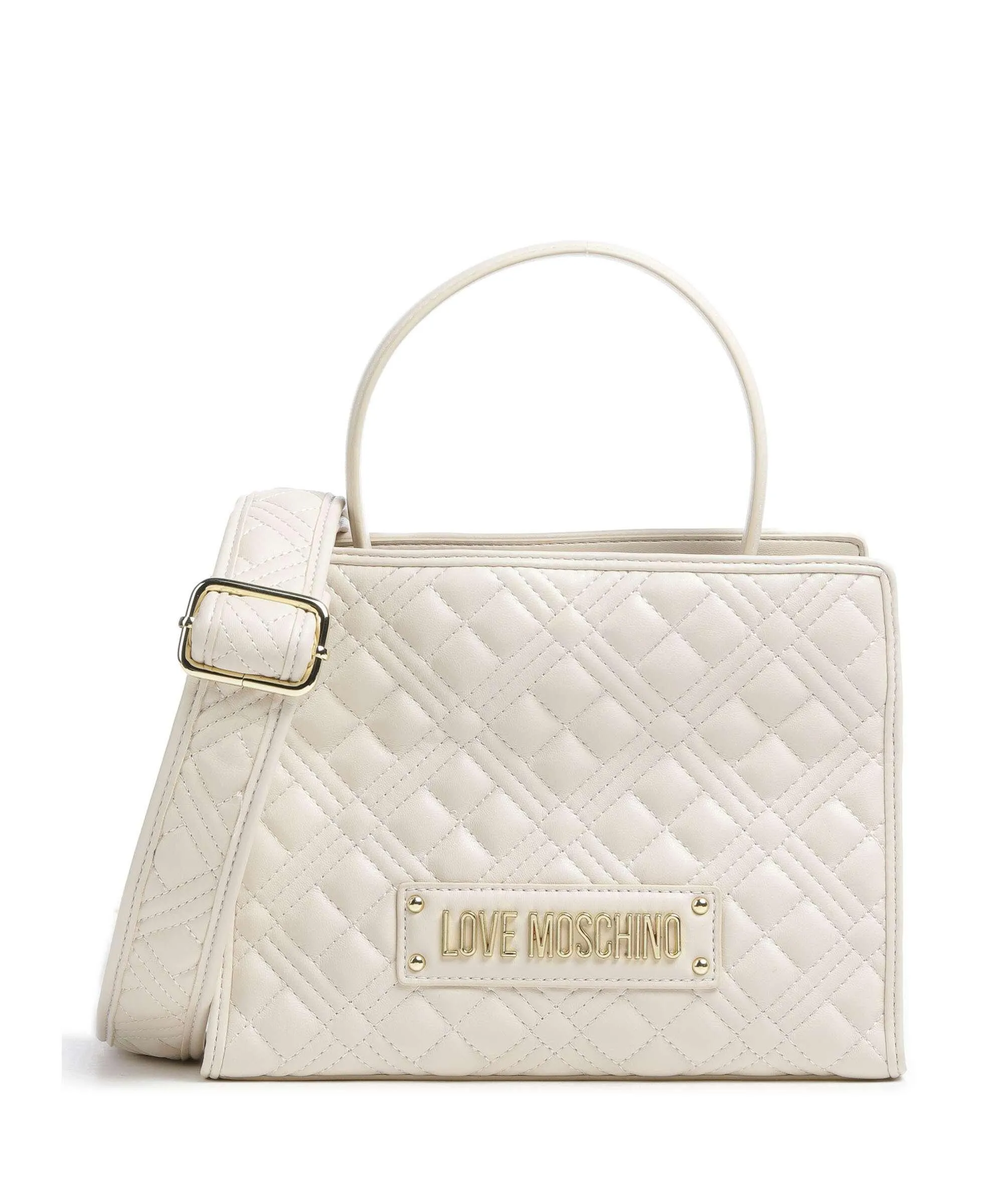  Love Moschino Quilted Borsa a mano pelle sintetica avorio  